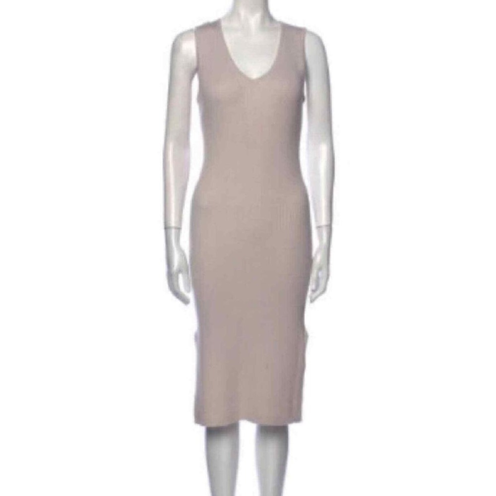 Magaschoni Women Ash Smoke Ribbed V-Neck Sweater Dress GMD10405 Brown M